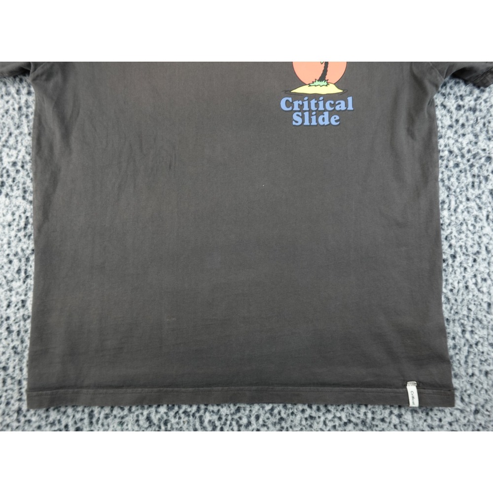 Critical Slide Mens Graphic Tee Medium Charcoal Black Palm Tree Surf Shirt - Picture 4 of 12